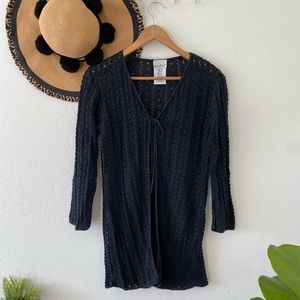 Vintage Black Open Knit Cardigan
